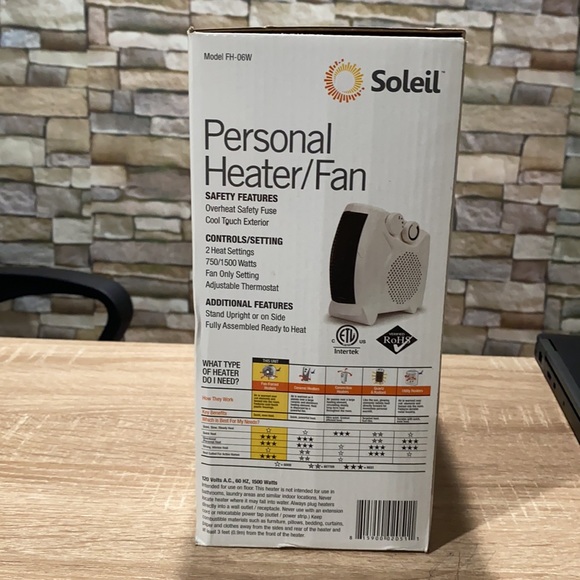 Brand New Personal Heater/Fan. Brand: Soleil. - Picture 2 of 8